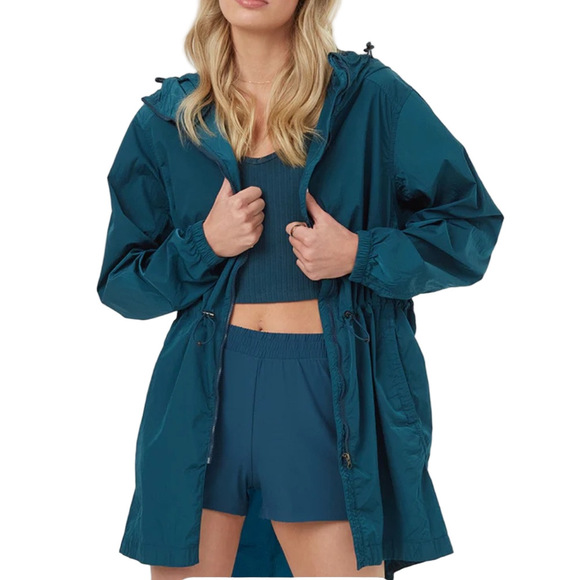 NWT TENTREE teal blue women's recycled nylon long jacket in reflecting pond M - Picture 3 of 17